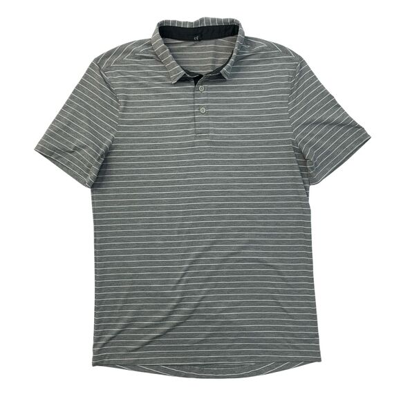 Lululemon Polo Shirt Mens S Small Grey Stripe Performance Collared Shirttail Hem - Picture 1 of 9